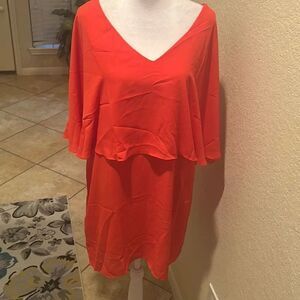 Krisa Women's Size M Layered Drape Mini Dress Coral Red Cocktail Party Flowy New